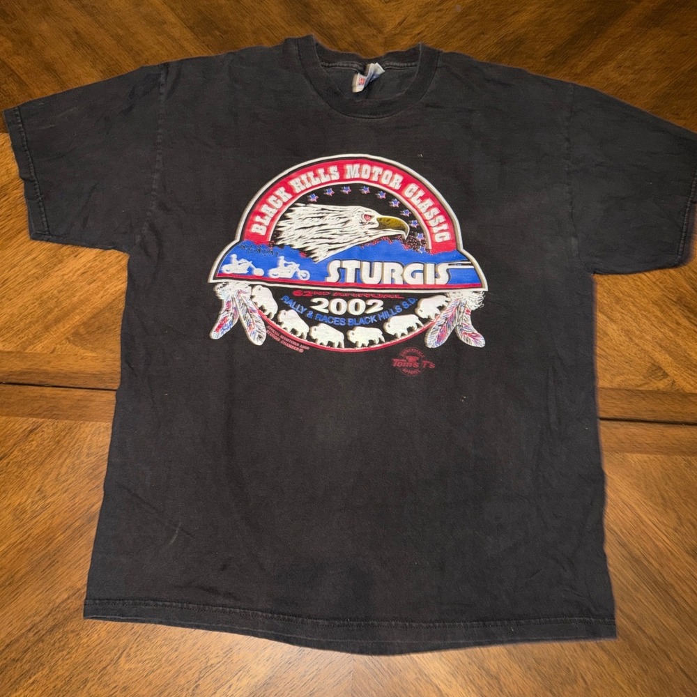 Vintage 2002 Sturgis Black Hills Motor Classic T-Shirt Hanes Beefy-T Black Large
